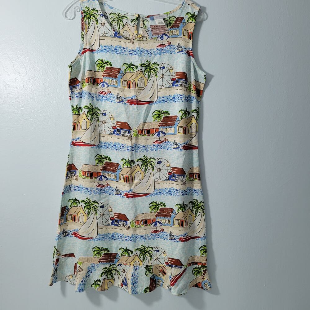 Half Moon Bay Beach Scene Print Shift Sun Dress Size Small 20922-0490